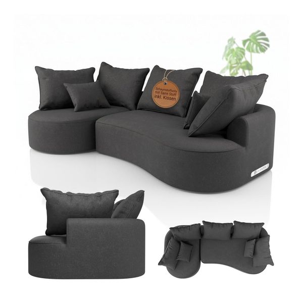 Juskys Sofa Tirano - Ecksofa L-Form, Inkl. Kissen, 4-Sitzer Eckcouch, Samt Dunkelgrau & Ottomane Links-image