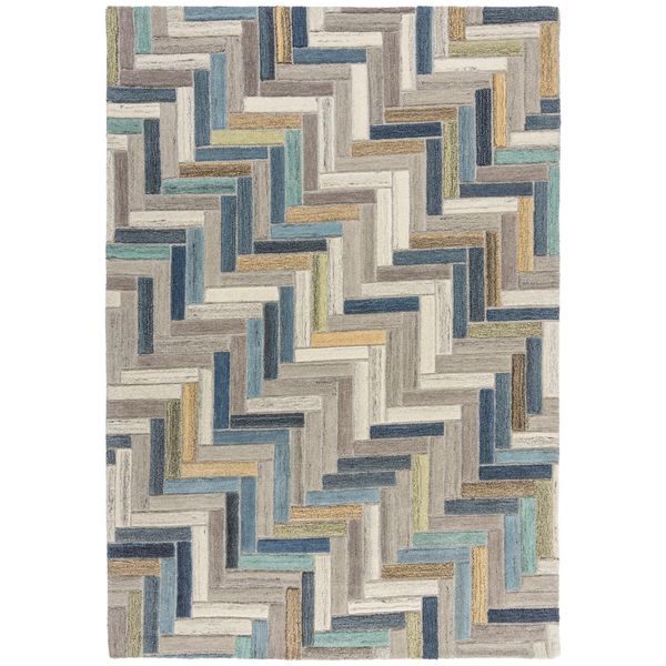 Wollteppich Geometrisch Blau-Bunt 160 X 230 Cm - Esk Kadima Design-image