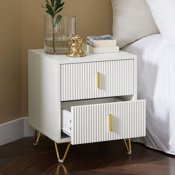 Sobuy Comodino, Comodino Con 2 Cassetti, Tavolino Moderno Per Camera Da Letto, Bianco L40 X P40 X H47 Cm FBT115-W-image