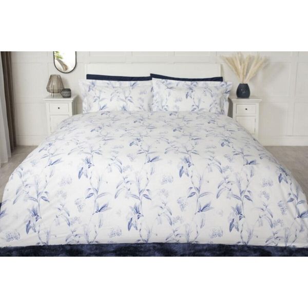 Belledorm - Set Di Biancheria Da Letto "Serenity"", Floral BM430 (Letto Matrimoniale) (Bianco/Blu)"-image