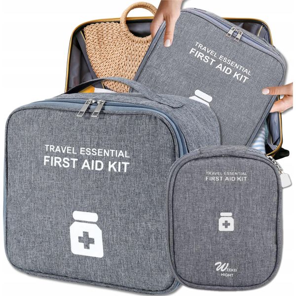 Edibazzar | Set Di Pronto Soccorso, Set Di 2 Organizer Per Medicinali, Da Viaggio, Pratico, Grigio-image