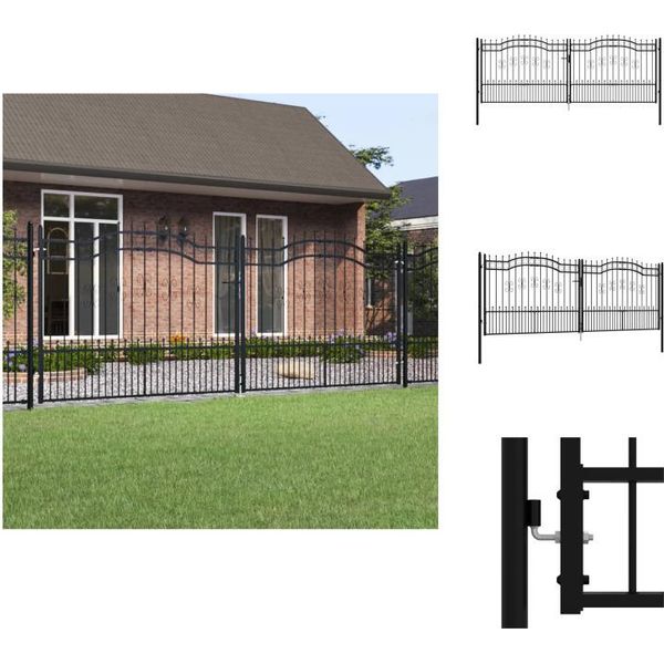 Vidaxl Cancello Di Recinzione Con Punte Di Lancia Nero 406X198 Cm In Acciaio - Cancelli Da Giardino-image