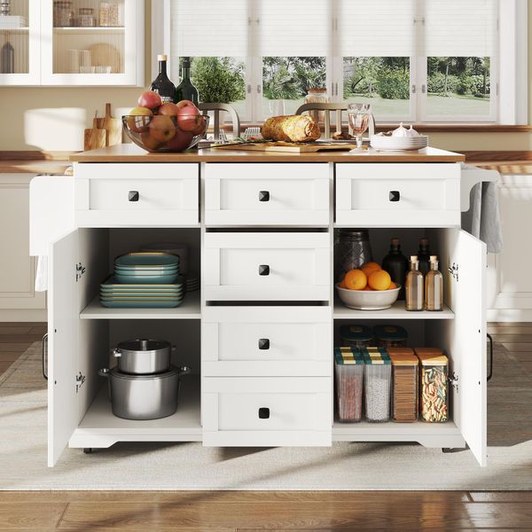 Carrello Da Cucina Flieks Con Piano D'appoggio Allungabile, Isola Mobile Da Cucina Con Portasciugamani E Portaspezie, Bianco-image