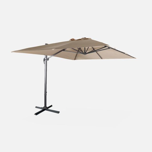 Ombrellone 3X4M Rettangolare Decentrato In Alluminio , Beige-image