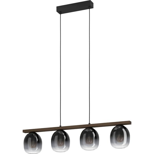 Eglo HäNgeleuchte "Filago Pendellampe, Stahl, Holz Und Glas, E27, IP20, Esszimmerlampe", Braun (Schwarz, Braun), H: 110Cm, 1 Stk., Leuchten, HäNgeleuchte 4-Flammig - FüR KüChe, Esszimmer Oder Wohnzimmer, HäNgeleuchte-image