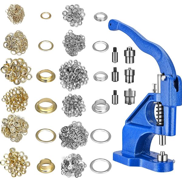 Macchina Per Occhielli, Struttura In Ferro Resistente, Punzoni Intercambiabili, Set Blu-image
