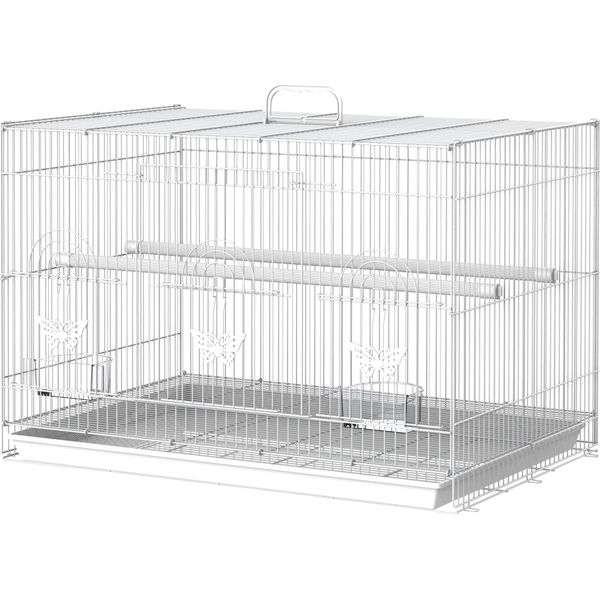 Gabbia Per Uccelli, Acciaio Inox, 60X41X41 Cm, Con Mangiatoia E Posatoi, Bianco-image