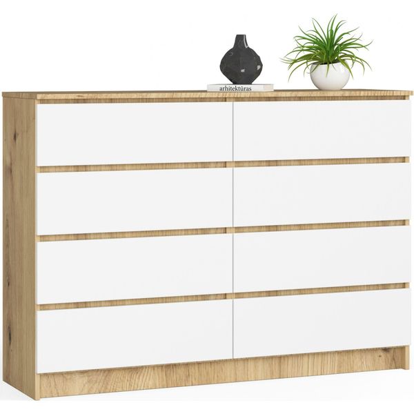 Akord Credenza 8 Cassetti Rovere Artigianale/Bianco 138X40X99 Cm-image