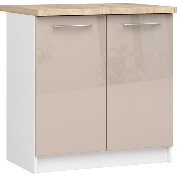 Armadio Da Cucina Oliwia S80 Bianco Cappuccino Lucido 80 Cm Con Piano Di Lavoro In Colore Rovere Sonoma-image