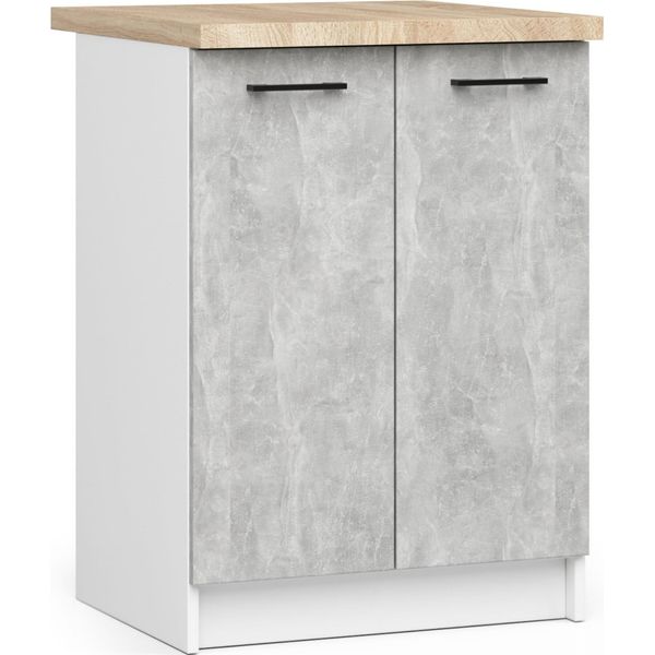 Akord Mobile Da Cucina Oliwia 2 Ante Con Ripiano Bianco-Cemento 60X46X85 Cm-image