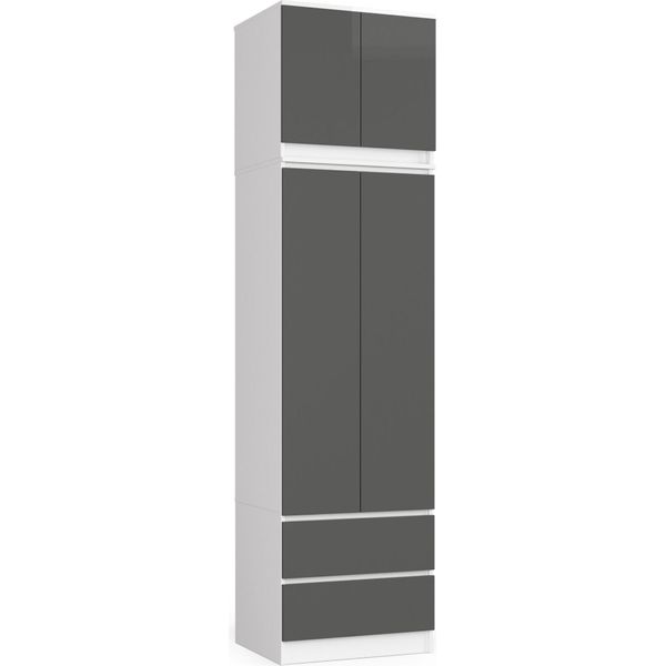 Akord Armadio Con Modulo Superiore 2 Ante 2 Cassetti Bianco/Grigio Grafite 60X51X234 Cm-image