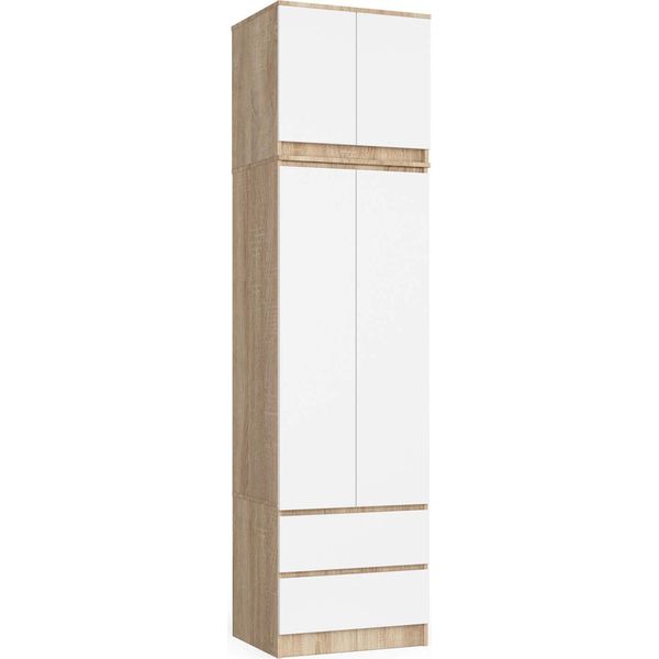 Akord Armadio Con Sopralzo 2 Ante 2 Cassetti Rovere Sonoma/Bianco 60X51X234-image