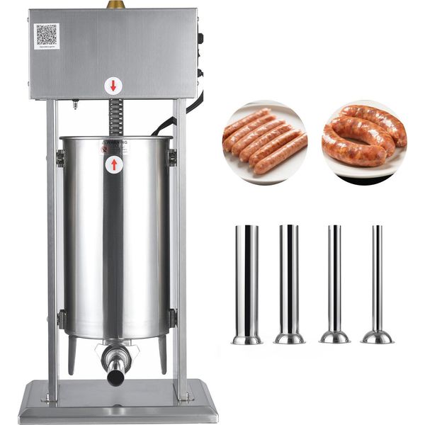 Succebuy Insaccatrice Elettrica Da 15 Litri Con Controllo Della Velocità E Pedale Regolabili, Robusta Insaccatrice In Acciaio Inox Con 4 Tubi Di Riempimento, Ideale Per La Lavorazione Della Carne-image