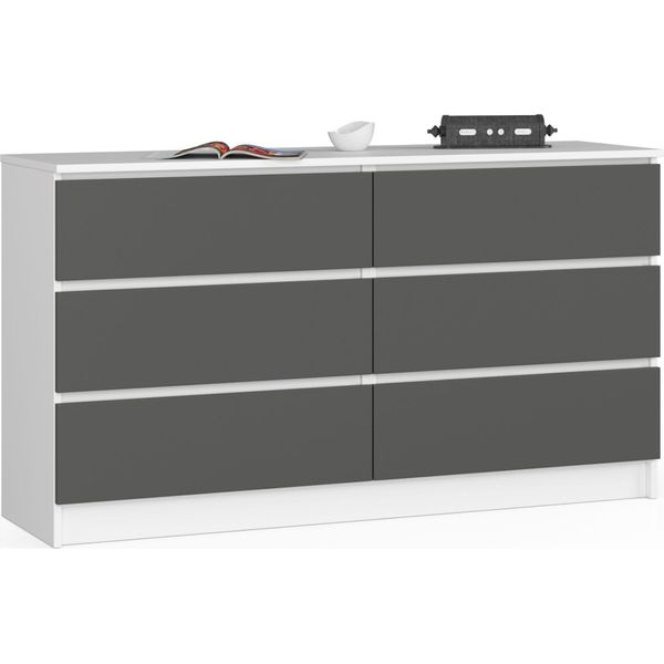 Akord Cassettiera 6 Cassetti Bianco/Grigio Grafite 138X40X77 Cm-image