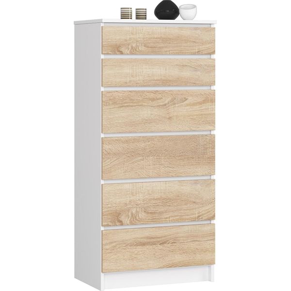 Akord Cassettiera 6 Cassetti Bianco/Rovere Sonoma 60X40X130 Cm-image