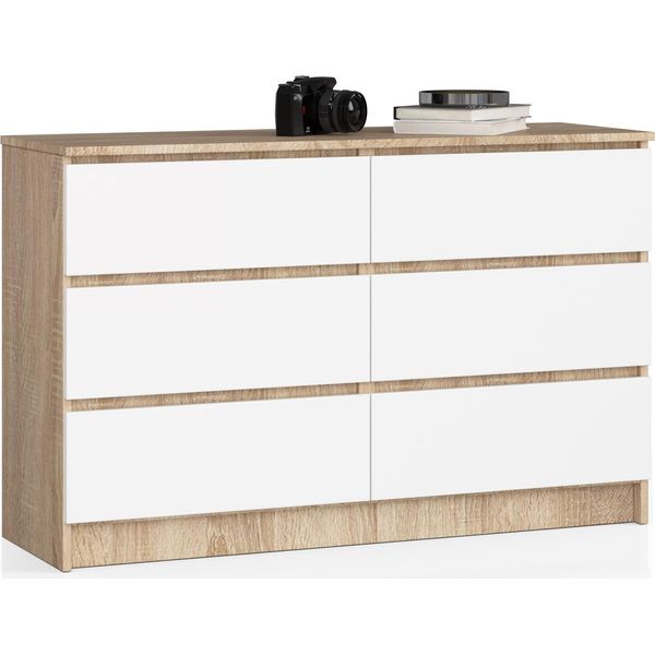 Akord Credenza 6 Cassetti Rovere Sonoma/Bianco 120X40X77 Cm-image