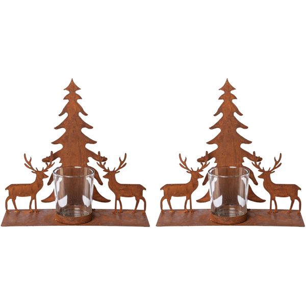 Teelichthalter Creativ Deco "Weihnachtsdeko", Braun (Rostbraun), B:25,5Cm H:28Cm T:8Cm, Metall, Kerzenhalter, Teelichthalter, OberfläChe In Rost-Optik-image