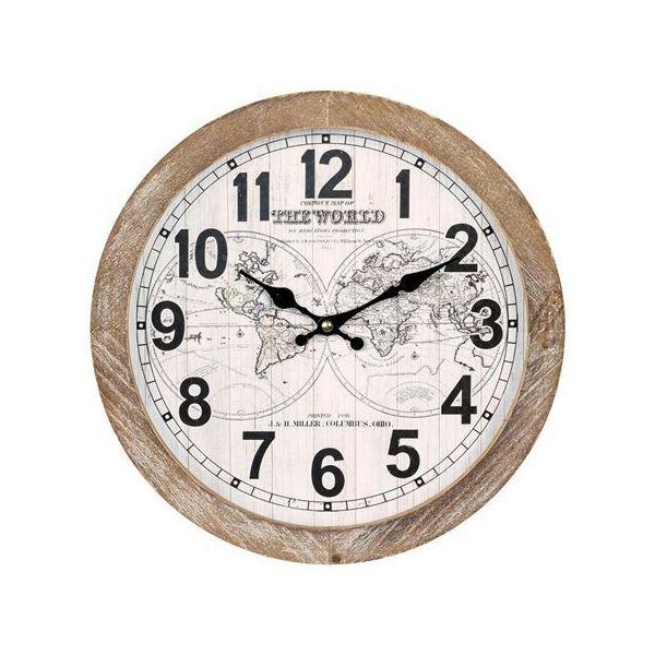 Zep Orologio Da Parete Yvonne Ø30X6,5 Cm Mappa Del Mondo Legno Meccanismo Al Quarzo-image