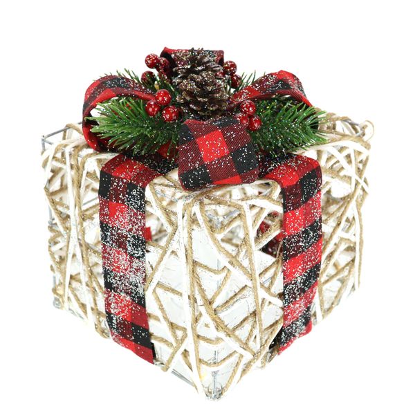 Dekofigur I.Ge.A. "Weihnachtsfigur Leuchtfigur Led-Geschenk Mit Schleife", Rot (Weiß, Rot), B:15Cm H:19Cm, Polyester, Dekofiguren, Geschenkpaket Schleife Tanne Beeren Zapfen Weihnachtsdeko Beleuchtet-image