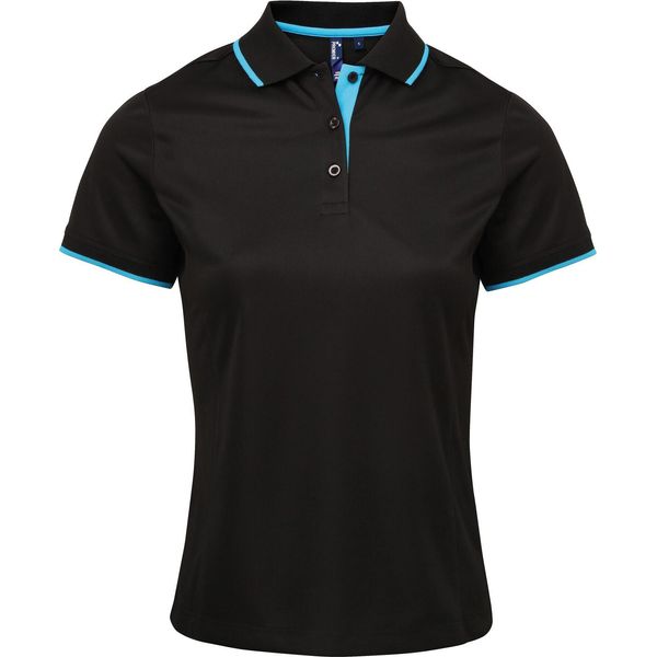 Premier Ladies Contrast Cool Check Polo Shirt RW5519 (S) (Nero/Turchese)-image