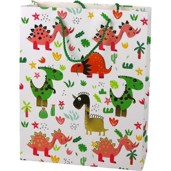 Sacchetto Regalo In Carta Palme Colorate Di Dinosauri 32 Cm X 26 Cm X 10 Cm-image
