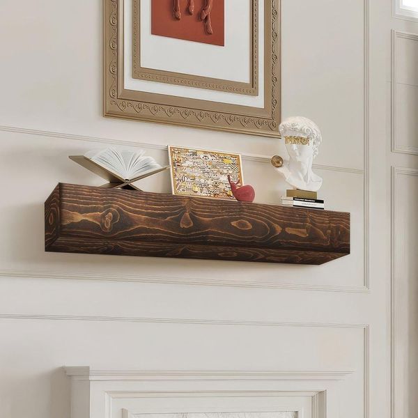 Caminetto A Legna Contorno Per Caminetto Console Per Caminetto Mensola Galleggiante 213,3 Cm In Marrone Naturale - Elegante Soluzione Di Mensola A Muro Per La Vostra Casa-image