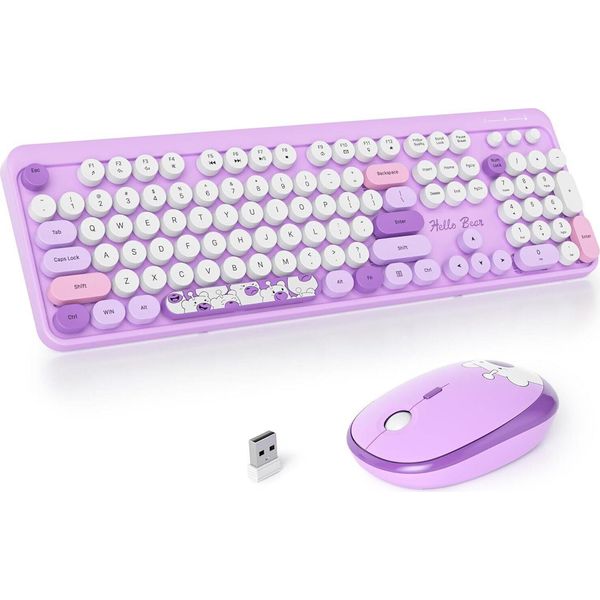 Combinazione Di Tastiera E Mouse Senza Fili, Tastiera Retro Della Macchina Da Scrivere, Tastiera Rotonda A 2,4 Ghz Con Tastierino Numerico, 104 Tasti Ergonomici-image