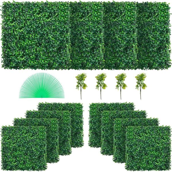 Parete Artificiale Della Pianta 12 Pezzi. 20 X 20 Pollici, Verde Artificiale Della Siepe Dello Schermo Di Segretezza, Pannello Artificiale Del Bosso Pe, Piante Artificiali Dello Schermo Di Segretezza 50 X 50 Cm Parete Della Siepe Dello Schermo Di Segretezza Decorazione Della Parete Della Pianta-image
