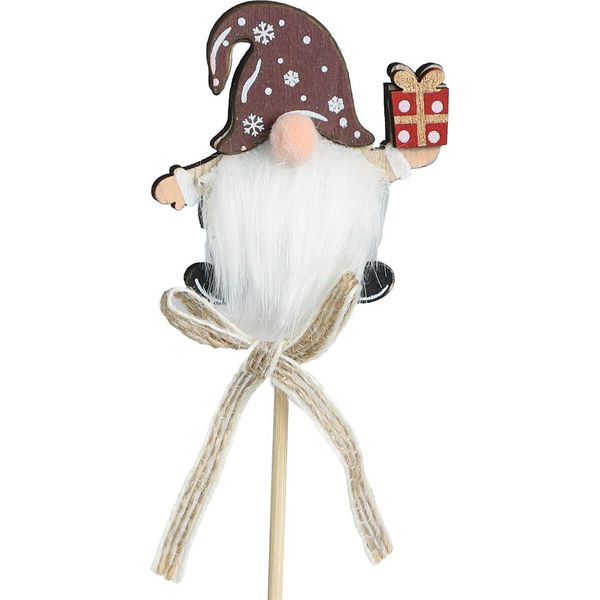 Spine Floreali Gnomo Di Natale In Legno 6X7Cm Set Di 12 - Decorazione Festosa Per La Tavola E Le Piante-image