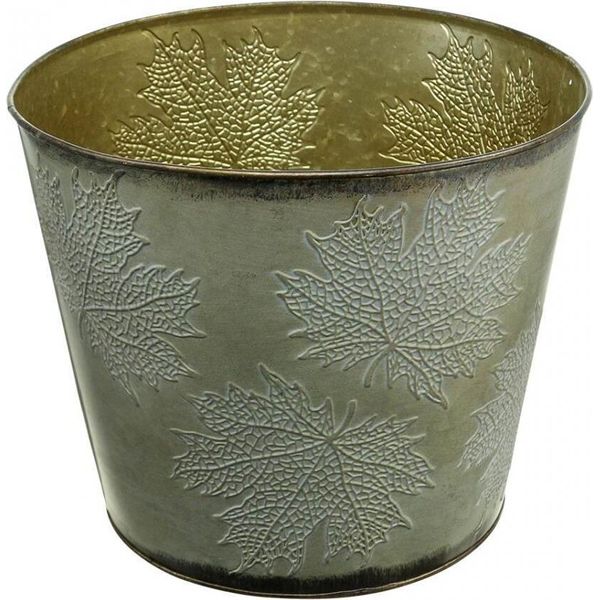 Vaso Per Piante Decorazione Autunnale In Metallo Foglie Dorate Ø25,5Cm H22Cm-image