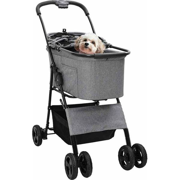 Vidaxl Carrello Pieghevole Per Animali Domestici Grigio 81 X 47 X 99 Cm Poliestere-image