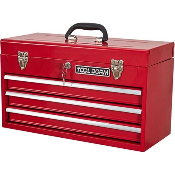 Cassetta Degli Attrezzi In Metallo Da 20,3 Pollici Con Cassetti, Cassetta Degli Attrezzi Portatile In Acciaio Metallico (Rosso, 3 Cassetti)-image
