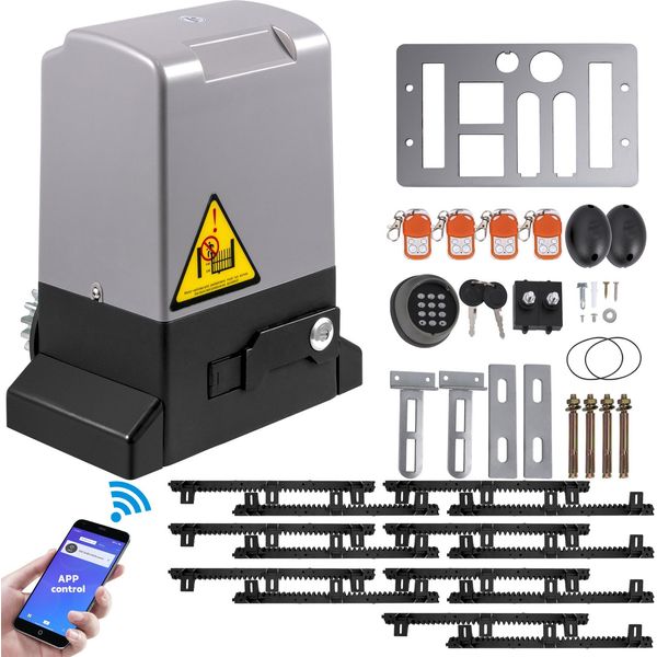 Succebuy Apricancello Scorrevole, 1800 Kg, 7 M, Automatico Con 4 Telecomandi E App Control, Motore Per Cancello Elettrico A Rulli Per Vialetti, Kit Completo Di Ferramenta Di Sicurezza Per Apricancello-image