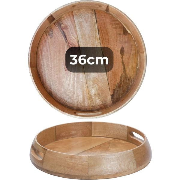 Vassoio Decorativo Marrakech Boho Da Portata Rotondo In Legno 36 Cm | Piatto Da Portata Kahaya Come Decorazione Da Tavola Per La Cucina E Il Soggiorno | Vassoio Da Colazione Vintage Naturalmente Per La Camera Da Letto-image