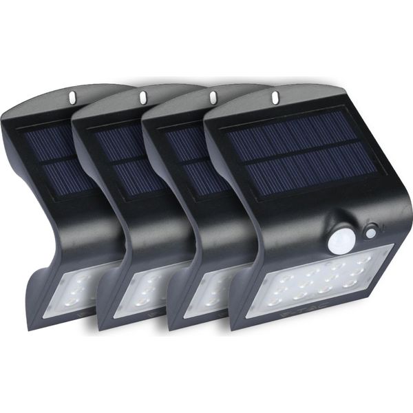 V-TAC Applique Solare - IP65 Impermeabile - Nero - 1,5W - 220 Lumen - 4000K - Confezione Da 4 Pezzi-image