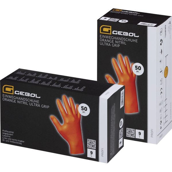 Gebol Guanti Monouso In Nitrile Arancione Ultra Grip Taglia Xl - 50 Pezzi-image