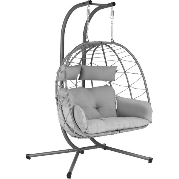 Hinhocker Sedia Sospesa Per 2 Persone Con Telaio, Grigio, Altalena Xxl Per Interni Ed Esterni-image