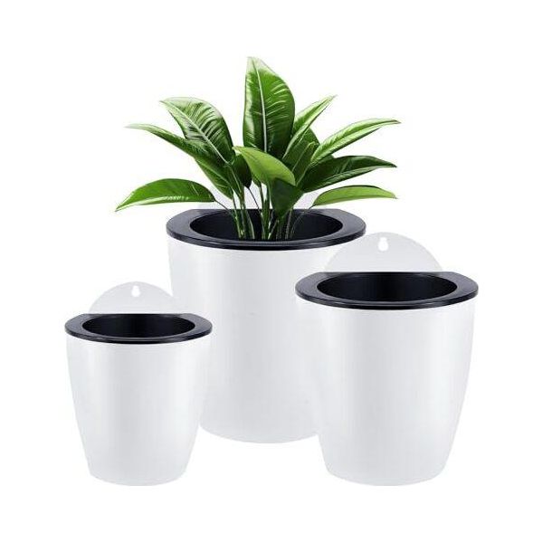 Set Di Vasi Da Fiori In Plastica Appesi 3 Piante Secchio Automatico Per L'assorbimento Dell'acqua Balcone Recinto Giardino Ornamenti Parete Casa Ufficio-image