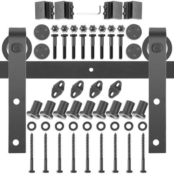 Montaggio Di Porte Scorrevoli Lunghezza 366 Cm Sistema Di Porte Scorrevoli Acciaio Al Carbonio Set Completo Di Porte Scorrevoli Portata 150 Kg Set Di Binari Di Scorrimento Larghezza Massima Della Porta 183 Cm Adatto A Cucine, Fienili E Stalle-image