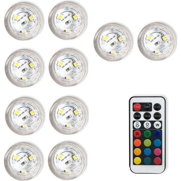 Inf Luci Led Impermeabili A Bottone Diamante Con Telecomando - 10 Pezzi-image