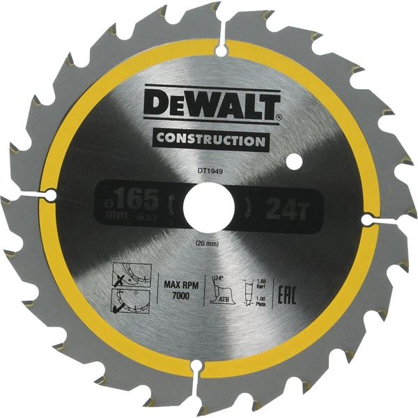 Dewalt DT1949-QZ Lama Circolare 165 X 20 Mm, 24 Denti, Legno Inchiodato-image