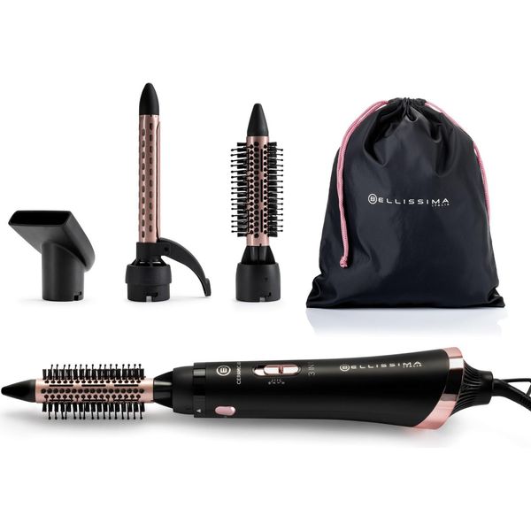Bellissima Imetec Ceramic Air Modellatore Aria Calda 3 In 1 Per Capelli Corti E Medi 800 W Rosa Nero-image