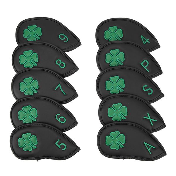 10 Pezzi Di Coperture Per Le Teste Delle Mazze Da Golf, Motivo A Quadrifoglio, Pu, Impermeabile, Delicato, Set Di Coperture Per La Maggior Parte Delle Mazze Da Golf, Nero-image