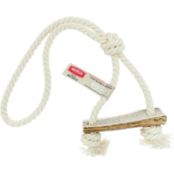 4DOGS Strattone Naturale Per Cani Con Corna E Corda Di Cotone - Stoppino Taglia M Easy-image
