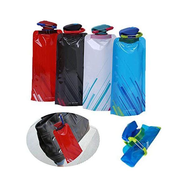 4 Bottiglie D'acqua Flessibili Con Moschettone, Bottiglia Pieghevole Da 700 Ml, Borraccia Riutilizzabile, Clip Per Borsa Da Bere Sport, Ciclismo, Escursionismo, Viaggi, Colori-image