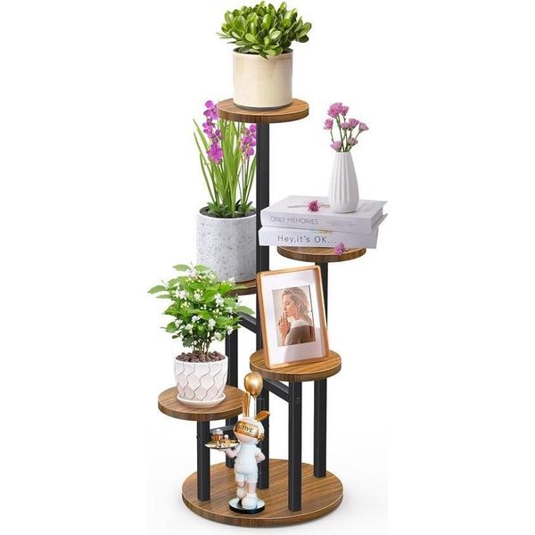 Porta Piante In Legno Porta Fiori A 6 Livelli Scaffale Per Fiori Scaffale Per Piante Angolare In Metallo Per Interni Esterni Per Più Piante Angolo Soggiorno Balcone Esterno Giardino Nero-image