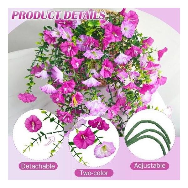 3 Piante Artificiali Appese, Fiori Artificiali, Appesi Come Vere Petunie, Piante Artificiali Appese, Resistenti Alle Intemperie, Fiori Artificiali, Rampicanti Per Esterni, Interni, Balcone, Terrazza, Appendini Per Fiori (Viola)-image
