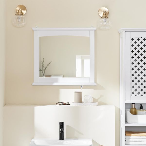 Sobuy Bagno Specchio Appeso Armadio Specchio Armadio Bagno Bianco - Specchio Da Parete Con Ripiano In Mdf E1 E Vetro, Mobile Da Bagno Appeso Per Bagno BZR212-W-image