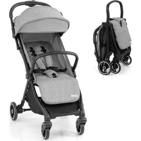 Passeggino Costway, Passeggino Da Viaggio Con Funzione Reclinabile, Passeggino Con Schienale, Capottina E Poggiapiedi, Carrozzina Con Cintura Di Sicurezza Fino A 15 Kg, Grigio-image