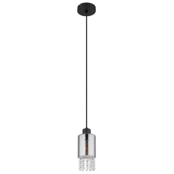 Lampada A Sospensione, Metallo, Nero Opaco, Cristalli Di Vetro, D 10 Cm-image